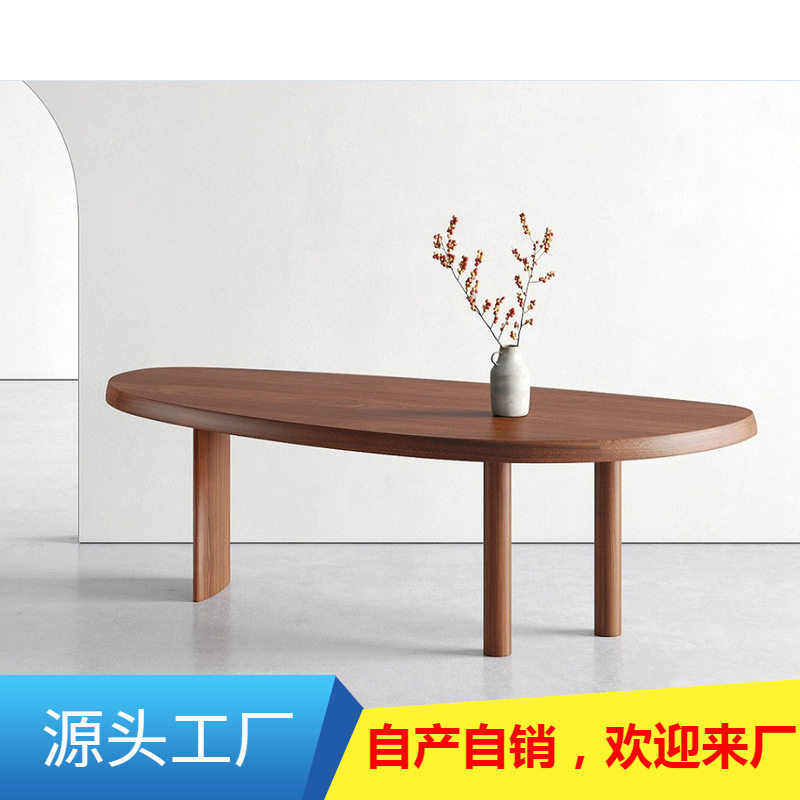餐桌实木椭圆形北欧简约原木长桌创意电脑桌设计师个性办公会议桌