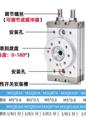 气动旋转摆动气缸90度180度HRQ/MSQB-10A/20A/30A/50A/100A/200A