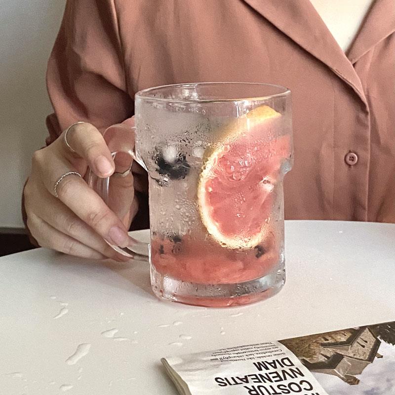 ins玻璃水果茶杯带把气泡水杯果汁冷饮杯饮料杯喝水大容量杯子