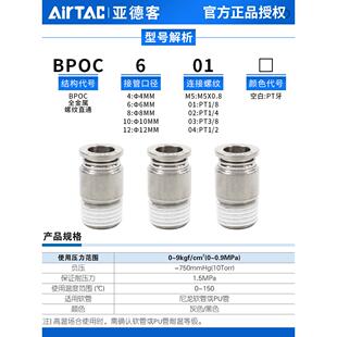 亚德客全金属圆螺纹直通耐高温接头BPOC4/6/8/10/12-M5-01-02-3-4