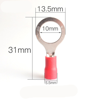 50只红色预绝缘RV1.25-10圆形O型铜鼻子0.5-1.5mm接线耳冷压端子
