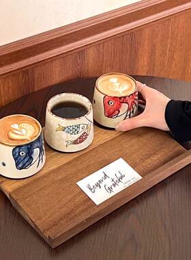 日式复古彩绘陶瓷杯创意咖啡杯拉花杯手握杯手绘和风家用水杯子