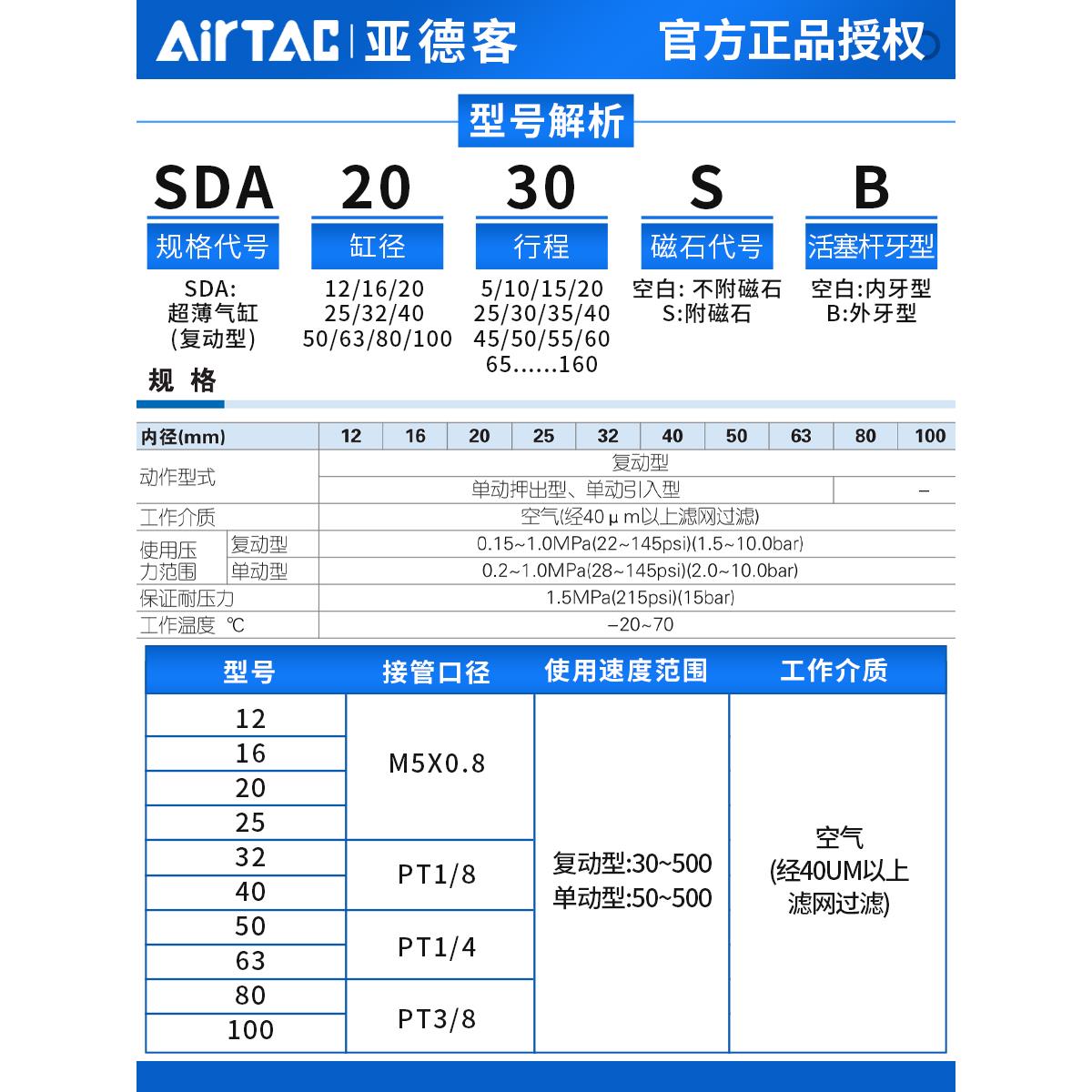 原装亚德客气动小型气缸大推力SDA63X5X10X15X20X25X30X40X50X60S