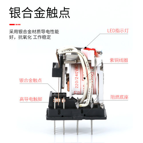 HH52P小型中间电磁继电器24V53P54P交流380V三相DC12V220V8脚11脚