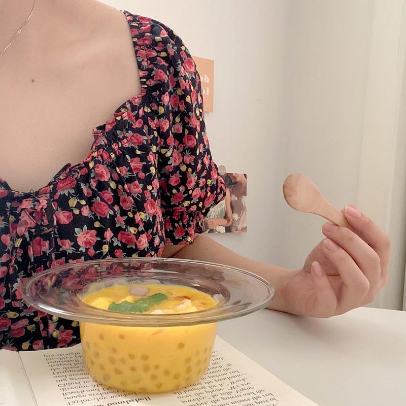 小清新ins透明草帽玻璃碗甜品沙拉碗酸奶杯水果盘拍照道具杯盘