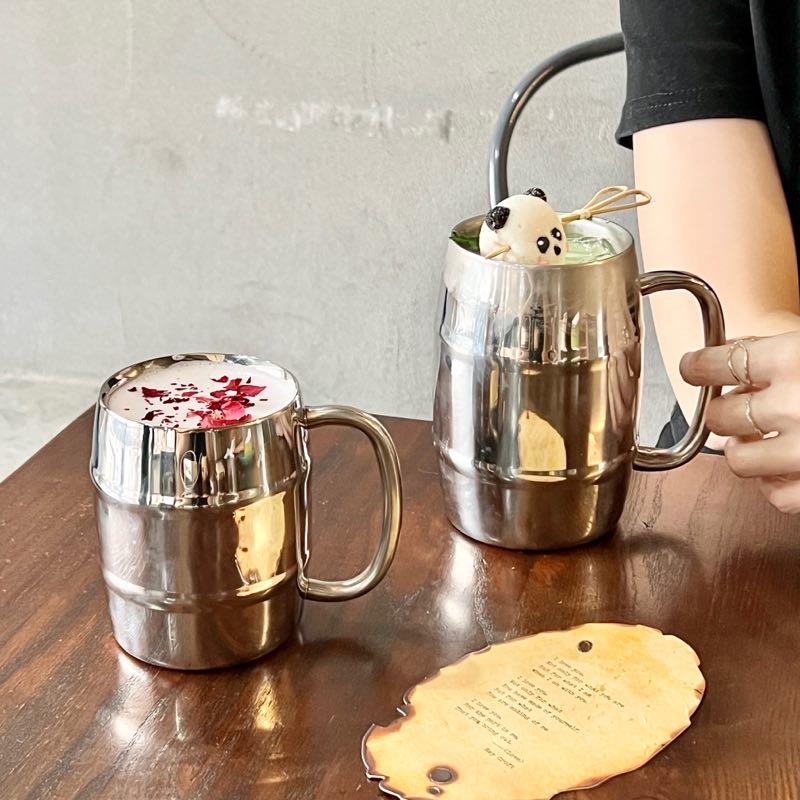 ins冰拿铁杯复古咖啡杯冷饮杯果汁杯气泡水杯双层不锈钢奶茶杯子