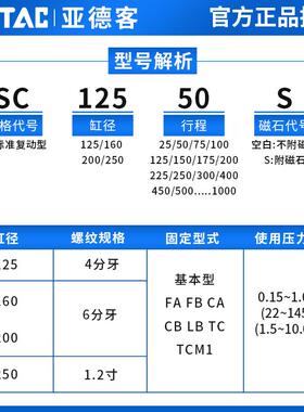 原装亚德客气缸大推力SC125*160*200*250X25X50X75X100X125X150S