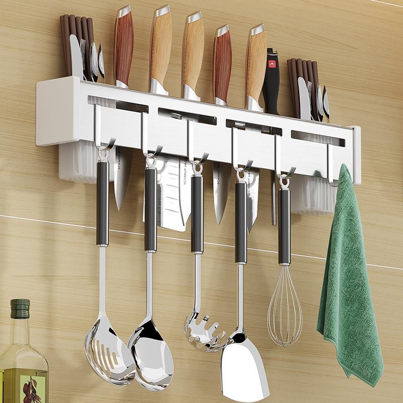 厨房刀架不锈钢菜刀厨房用品一体筷子刀具收纳架免打孔墙壁置物架
