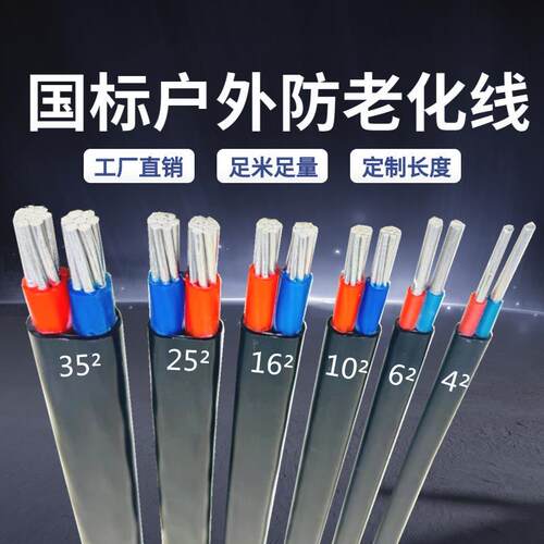 国标2芯3芯铝芯家用户外电缆电线4 6 10 16 25平方双芯铝线护套线