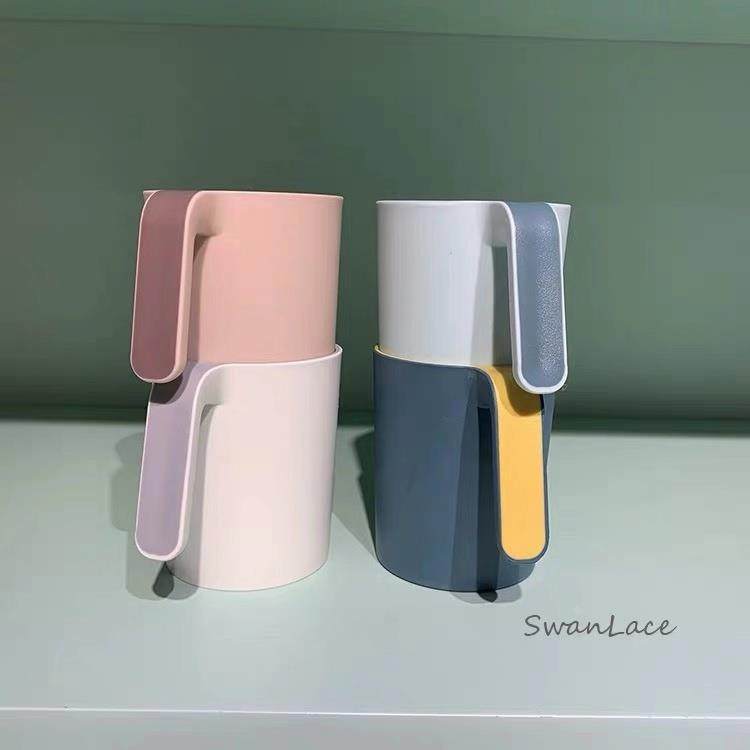 SwanLace精选 拼色烟粉色PP材质北欧有手柄带把情侣牙刷杯漱口杯