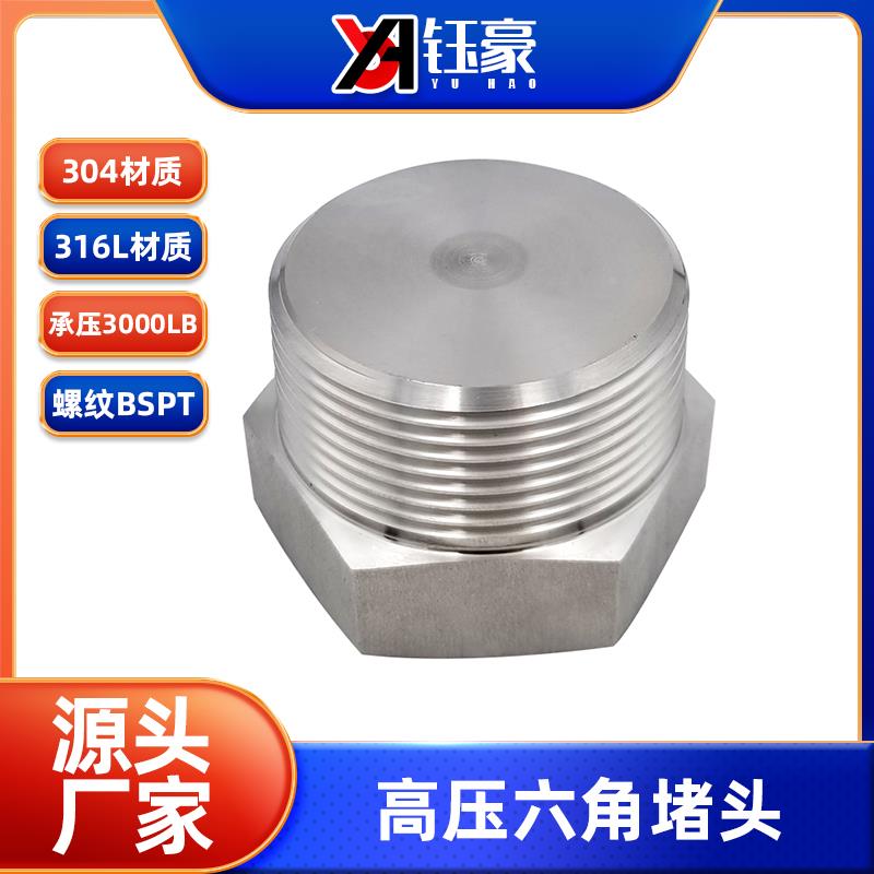 304/316L外六角实心外丝堵头NPT耐210KG高压管件3000LB锻丝牙螺纹