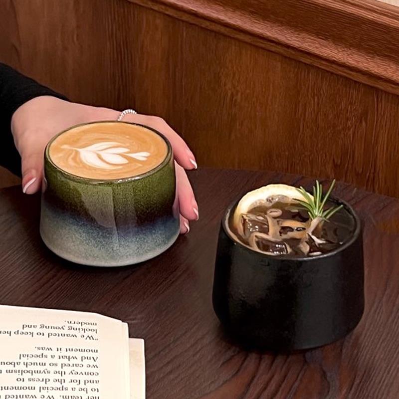 复古日式陶瓷杯具抹茶杯咖啡杯拉花杯家用寿司店餐厅用水杯杯子
