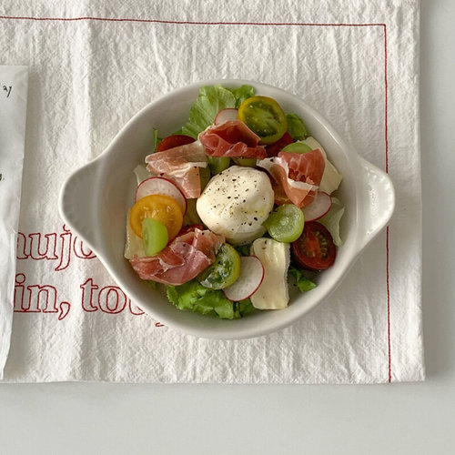 On the table - 乳白系列陶瓷双耳带柄餐盘 烤盘 家用餐盘 8寸