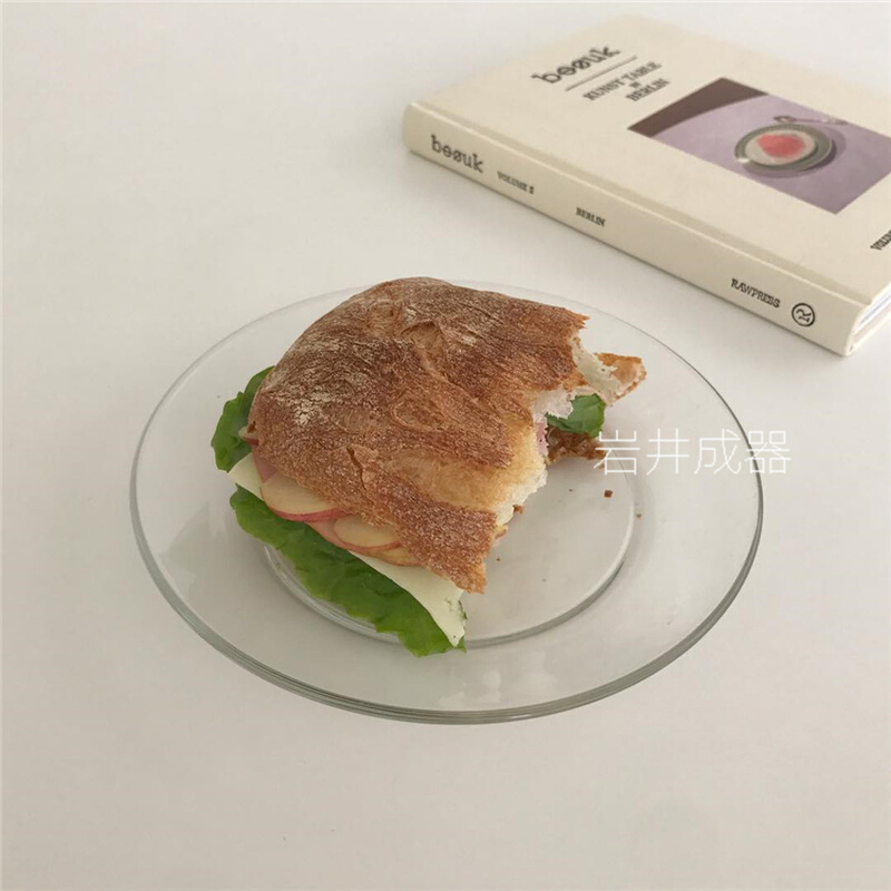 韩国ins极简风透明耐热钢化玻璃盘 西餐早餐盘水果甜品盘ondo同款