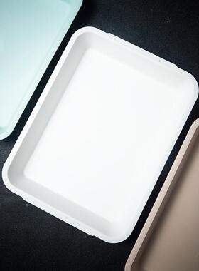 塑料加深托盘长方形家用水果盖子白色盘子商用幼儿园餐盘加高方盘