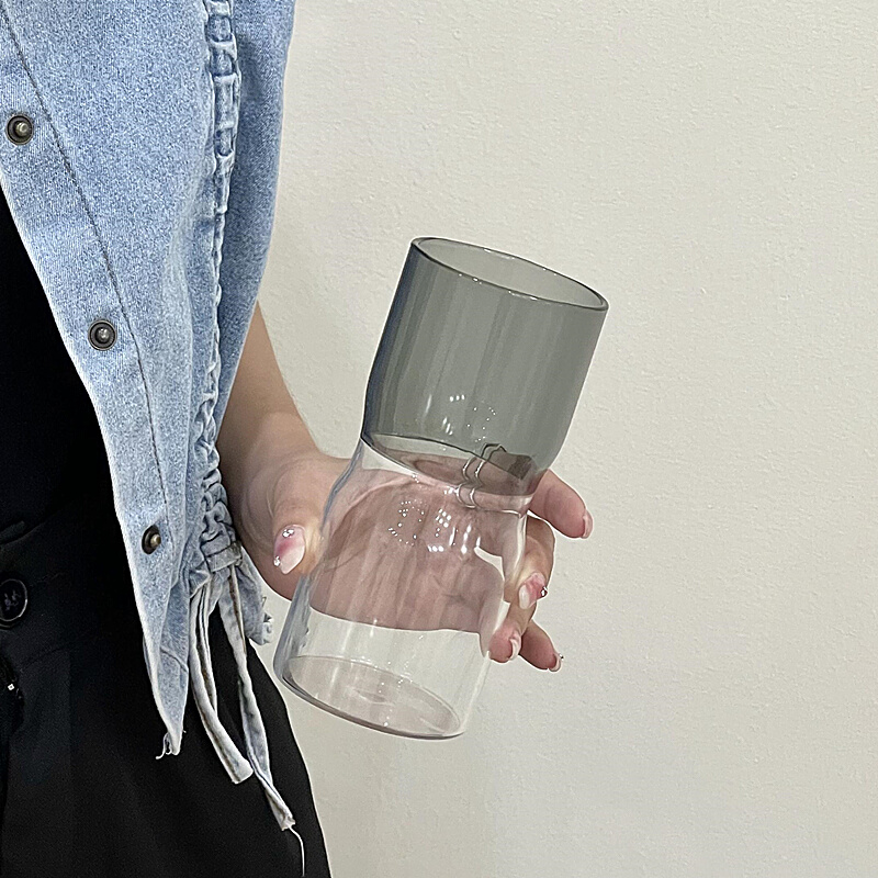 小众设计款ins风分层玻璃果汁杯气泡水杯冰美式咖啡杯饮品奶茶杯