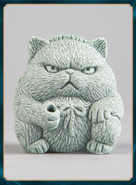 钓鱼精品鱼缸国潮茶宠装饰猫中式造景青办公摆件居家创意动物砂石