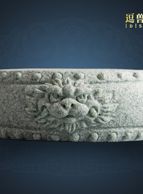 砂石办公桌装饰摆饰底面麒麟大鼓兽首家居配件托架青底座