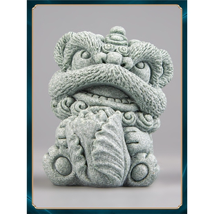 礼物国潮可爱摆件砂石醒狮桌面鱼缸风茶宠造景青装 饰创意百财萌