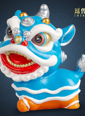 醒狮吉祥风摆设家居舞狮装饰国潮桌面摆件玄关砂石酒柜青