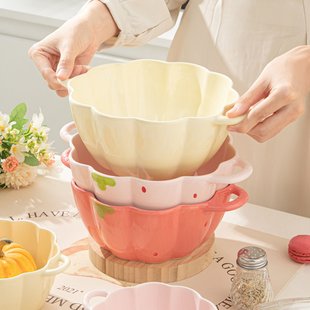 麦德龙双耳汤碗陶瓷汤面碗家用草莓大容量泡面碗ins风汤盆大碗螺
