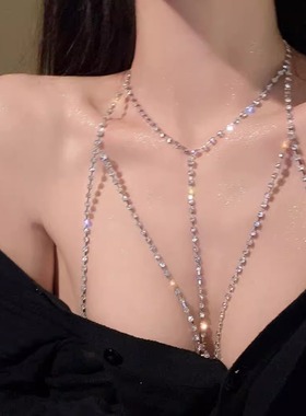 欧美小众胸链比基尼bikini锁骨链身体链饰品闪钻性感ins网红项链