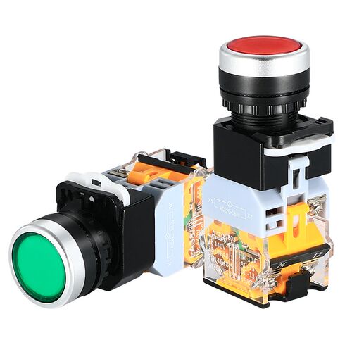 按钮开关 带灯自锁 LA38-11BN 启动平钮开关 红绿 220V 开孔22mm