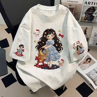纯棉短袖t恤HelloKitty小女孩仿刺绣上衣通用学生百搭T恤夏季新款