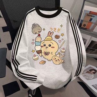 上衣 圆领卫衣女学院风趣味乌萨奇印花三条杠美式 2025秋冬季 新款