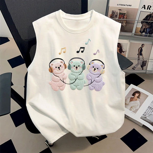 美式重磅纯棉背心T恤男女夏季高级ins情侣装韵律小熊印花无袖上衣,女装/女士精品,T恤,淘宝优惠券,粉丝福利购,淘宝优惠卷