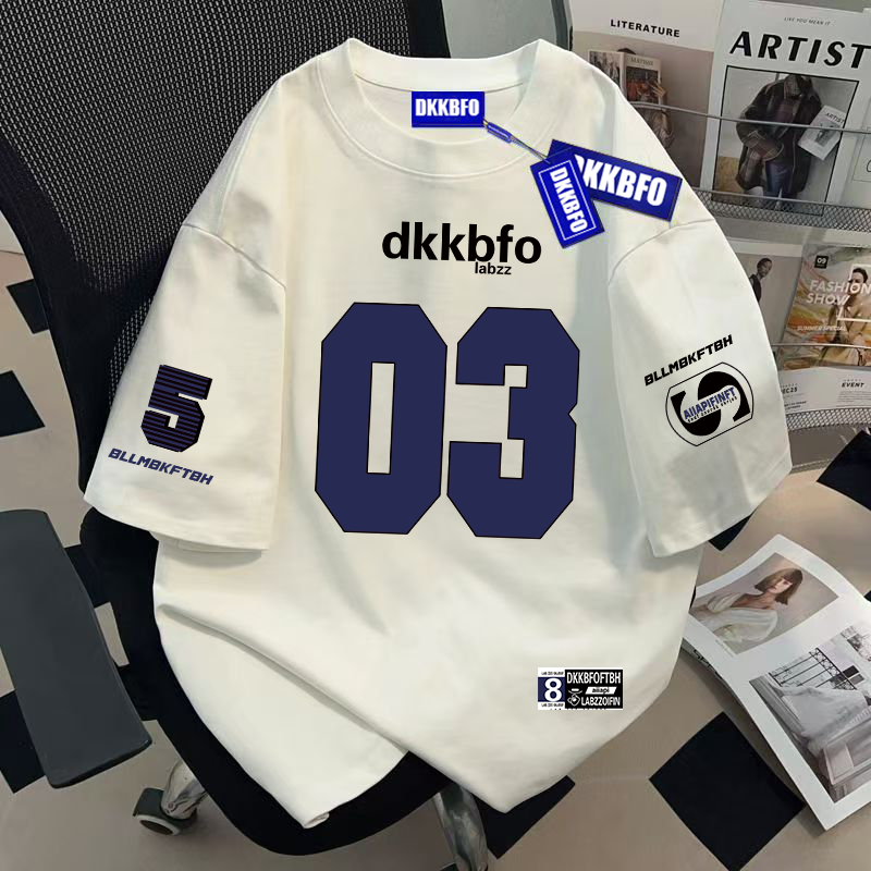 FTBHFIN夏季T恤高街潮酷数字印花短袖ins白色男女纯棉上衣