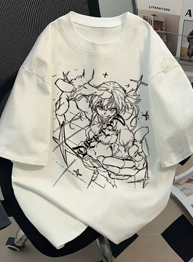 纯棉美式白色短袖女t恤爆款炫酷帅气女孩上衣街头复古insT恤爆款