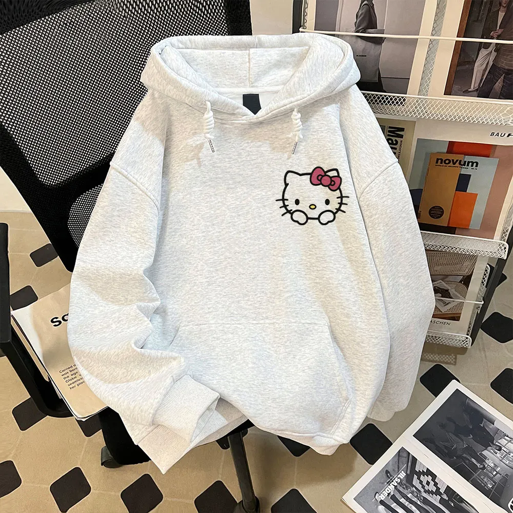洋气可爱凯蒂猫印花连帽卫衣秋冬装新款情侣宽松休闲风上衣
