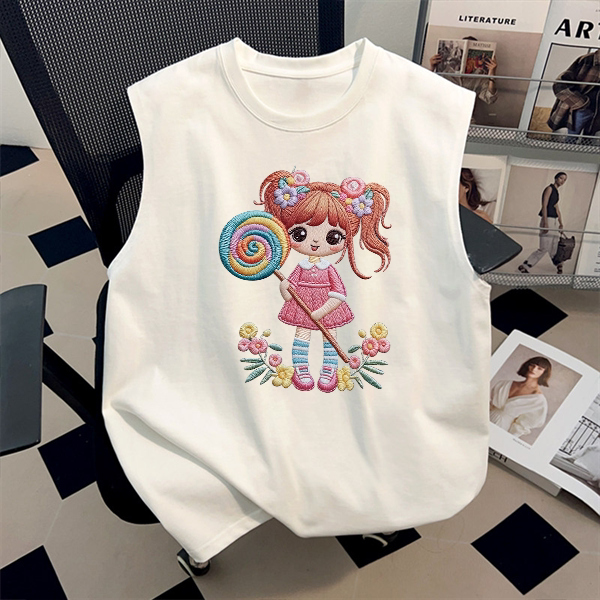 美式纯棉棒棒糖女孩百搭T恤夏季潮牌ins情侣装凉感背心无袖上衣潮