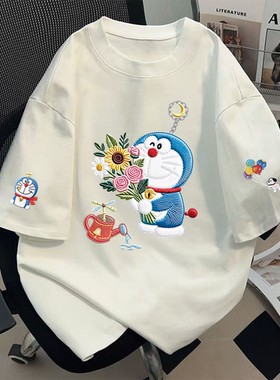 重磅白色短袖t恤女夏季2025新款oversize设计感小众纯棉宽松上衣