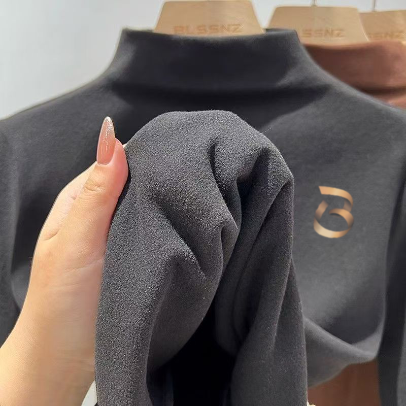 双面德绒简约涂鸦打底衫女秋冬内搭新款深灰色t恤加绒保暖上衣ins