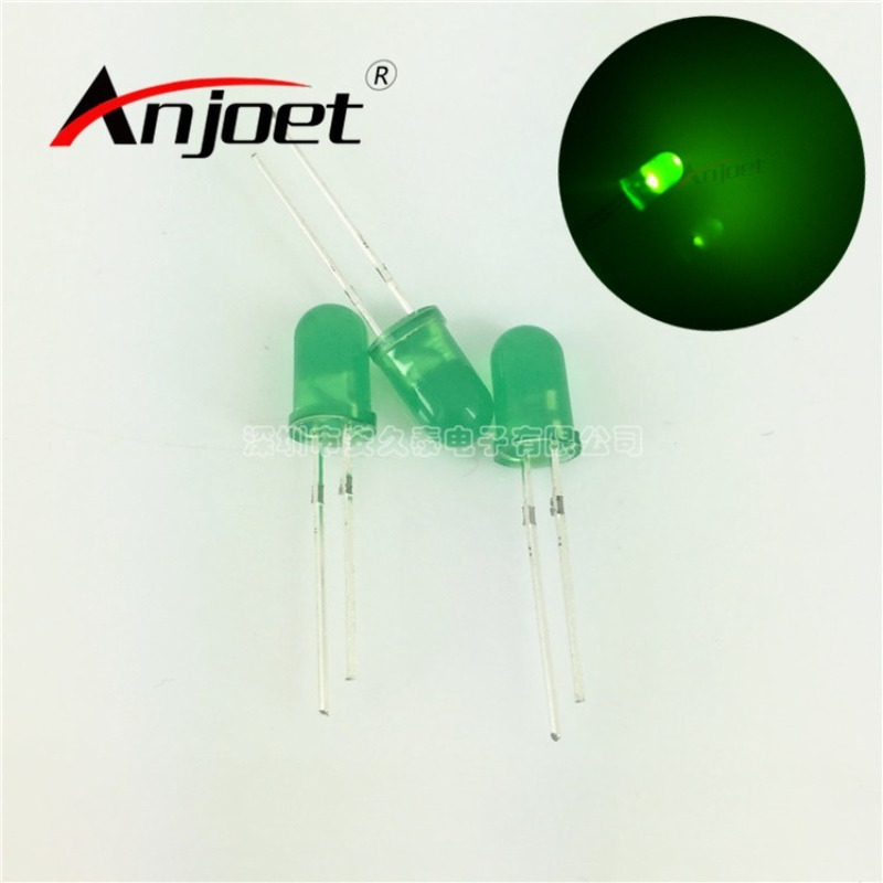 5MM绿发翠绿 直插LED发光二极管圆头短脚 F5翠绿色灯珠绿灯绿光