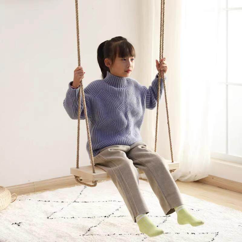 单人儿童阳台室内实木秋千户外庭院防腐木吊椅室外花园露台小院子