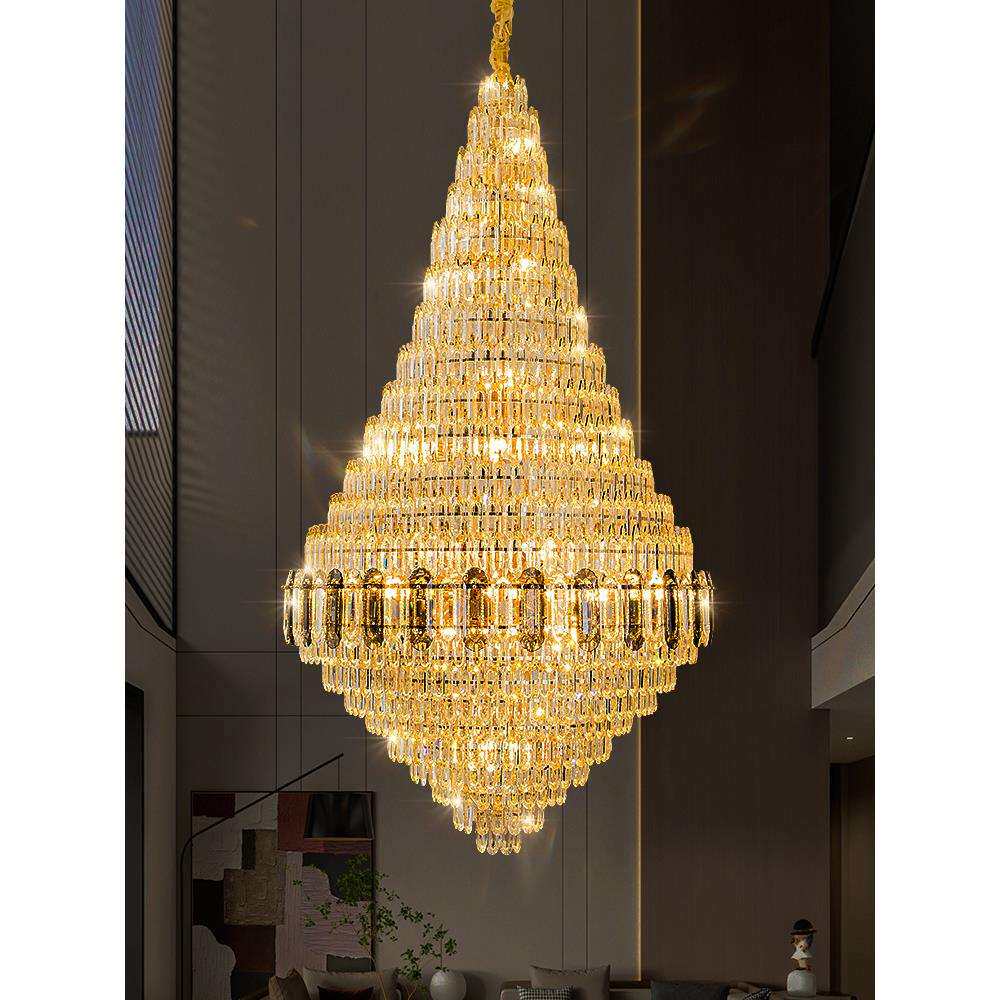 别墅大吊灯高档客厅灯法式轻奢跃层挑空楼中楼复式楼新款水晶灯