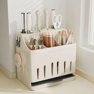 不锈钢刀架筷笼一体收纳盒家用厨房多功能免打孔墙上壁挂置物架无