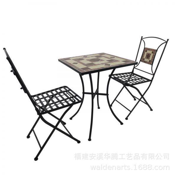 欧式铁艺马赛克桌椅/户外室内庭院小酒馆休闲桌椅 3件套