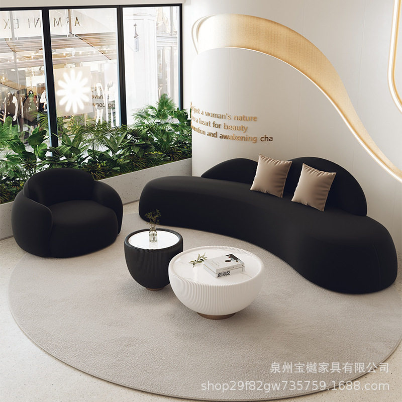 小户型奶油风岩板布艺沙发茶几
