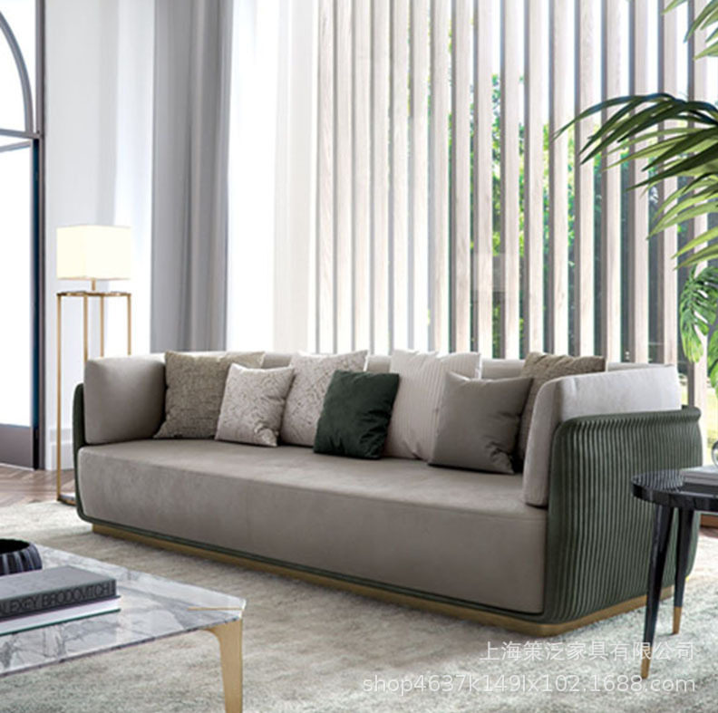 港式轻奢不锈钢后现代单人双三人皮布艺沙发意式大小户型客厅家具