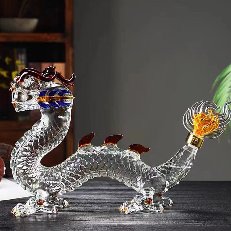高档龙形泡酒瓶创意密封透明玻璃酒瓶龙年吉祥生肖装饰摆件