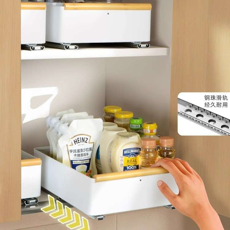 吊柜拉篮抽屉式收纳盒橱柜内分层架厨房高浅柜调料品抽拉式置物架