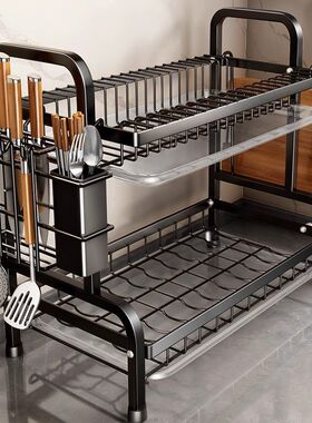 3层碗碟收纳架碗架沥水架厨房置物架多功能碗筷收纳架碗柜刀架