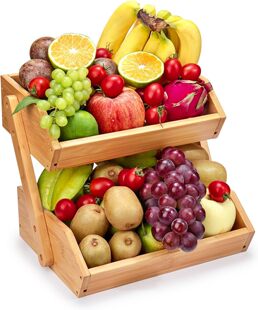 桌面收纳篮 调料摆放 竹制果篮2层台面果篮储藏室 厨房蔬菜储藏台