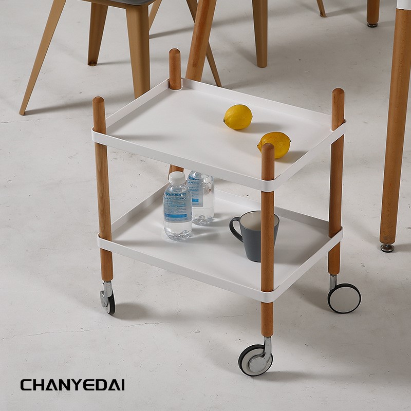 丹麦设计北欧风可移动小茶几边几餐车带轮床边收纳推车置物架小桌