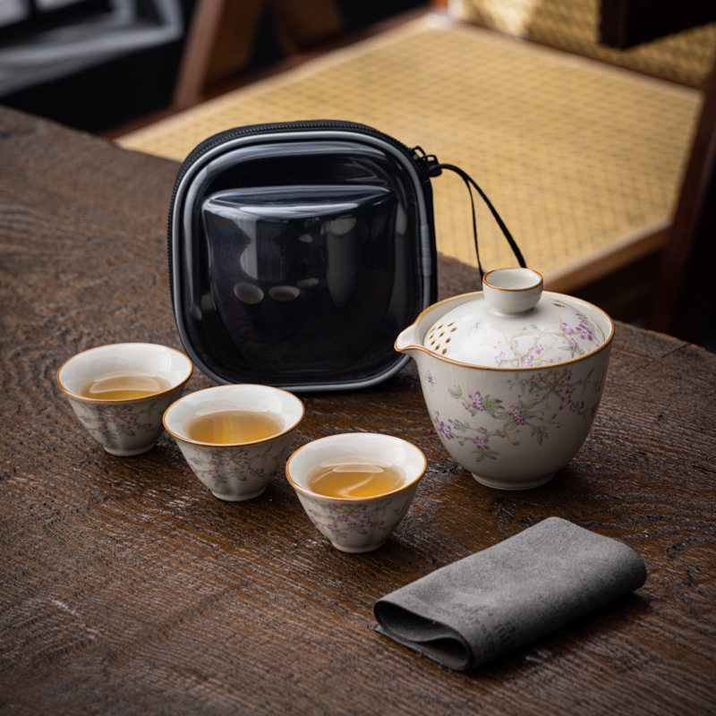 米黄汝窑便携式旅行茶具套装快客杯一壶三杯户外泡茶壶茶杯小套装,电子元器件市场,电线扎带/束线带,淘宝优惠券,粉丝福利购,淘宝优惠卷