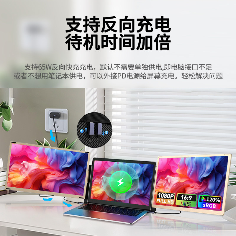 미국 KEFEYA 듀얼 스크린 편리한 디스플레이 노트북 컴퓨터 분할 화면 확장 보조 화면 접이식 3 화면 주식 거래